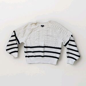 Express Cable Knit Sweater Ivory Black Stripe Soft Stretch Long Sleeve M EUC
